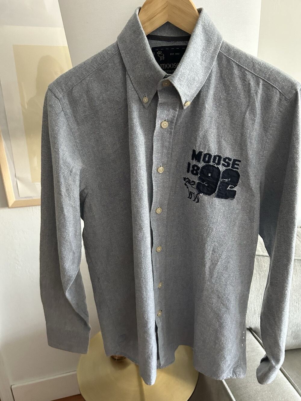 Vtg Y2K Gray Button Up Shirt Size S Preppy Fall 90’s